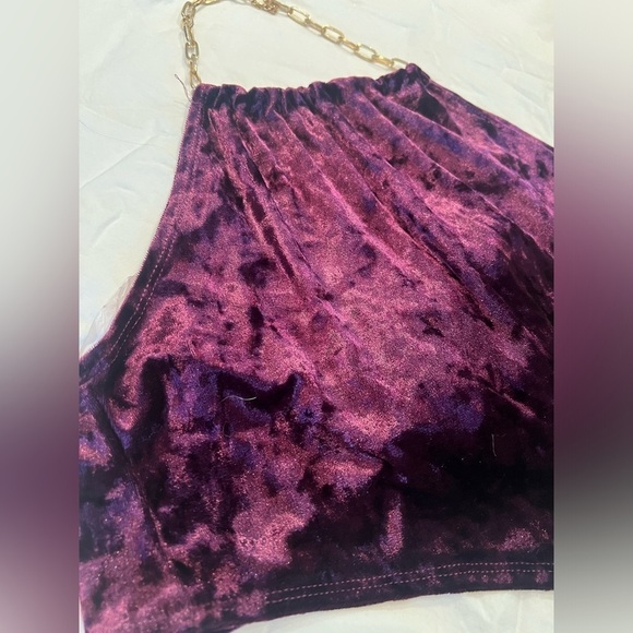 Just Polly Amethyst Purple Crushed Velvet Gold Chain Halter Top Small - Picture 6 of 11